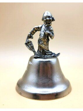 Vintage Silver Clown With Umbrella Table Top Metal Hand Bell SM2002